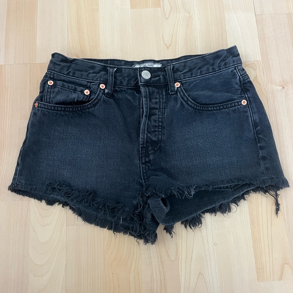 Free People Black Frayed Denim Shorts
